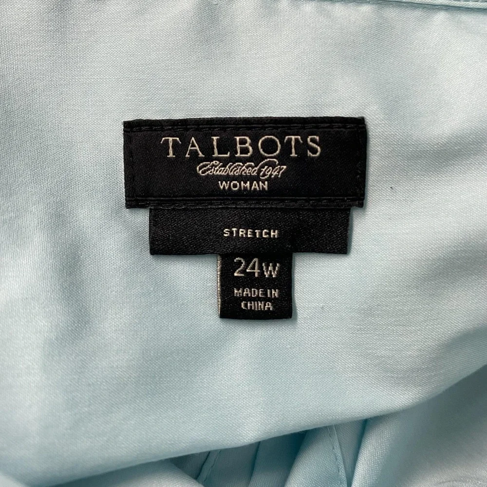 Talbots Shirt Womens 24W Blue Stretch 3/4 Sleeve Collared Button Front Plus Top - Picture 4 of 10